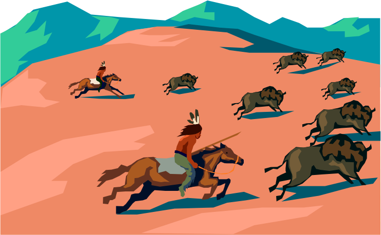 Indianen te paard tijdens de bizonjacht
