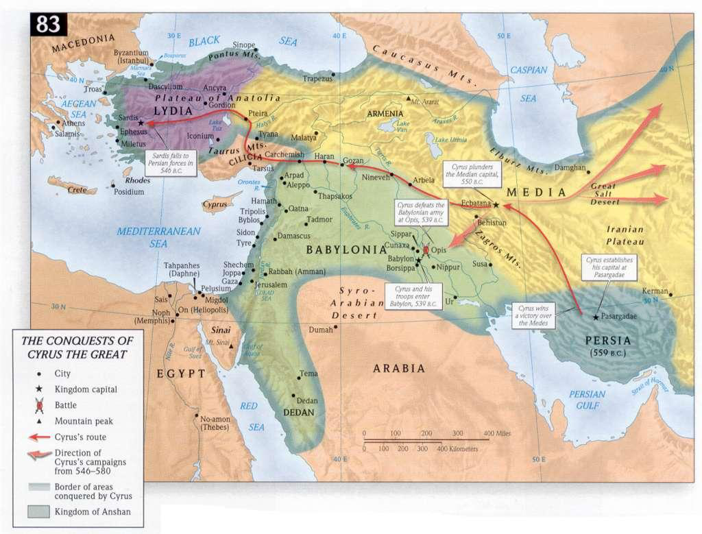 Kaart 83: de veroveringen van Kores (Cyrus) de Grote